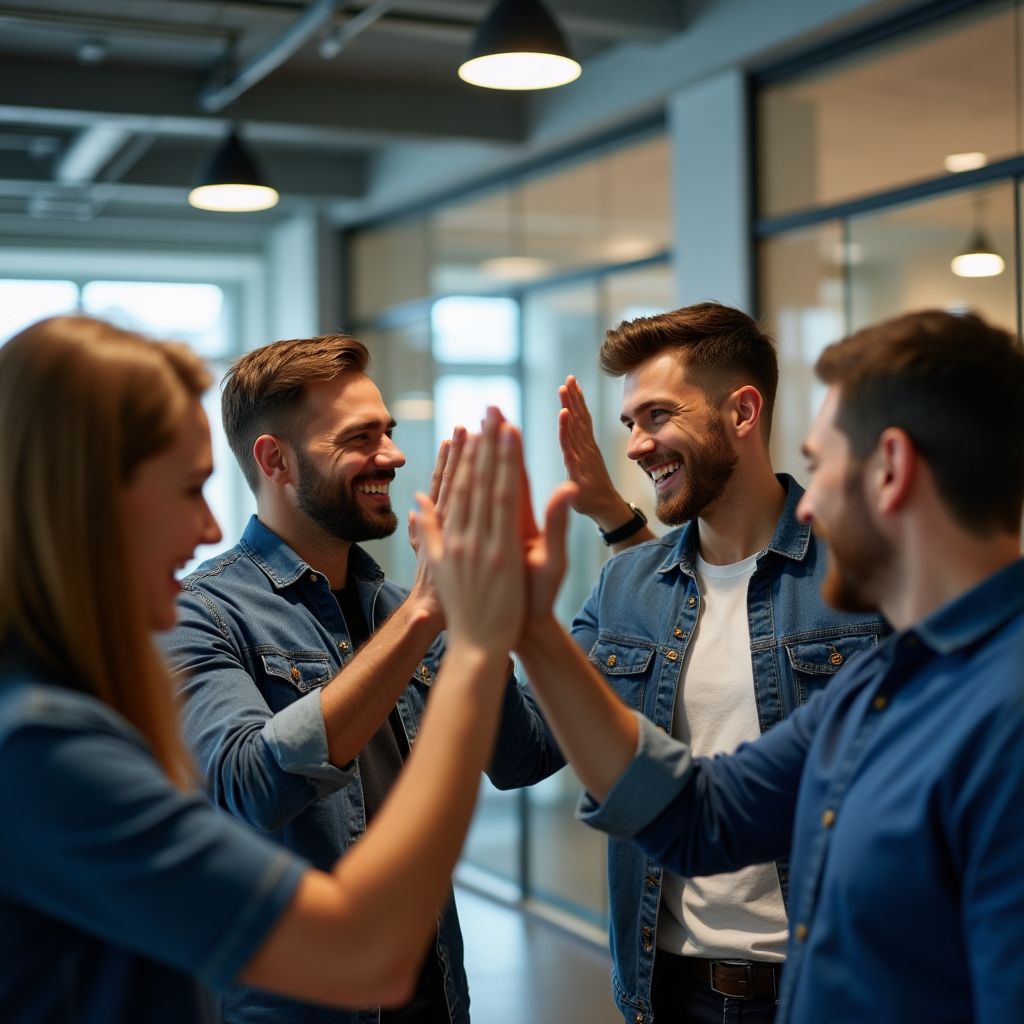 Un grupo diverso de traders celebrando un éxito juntos