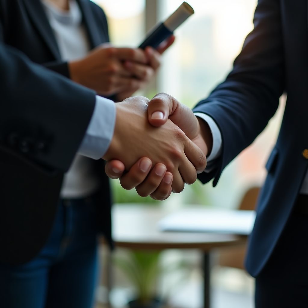 Una persona recibiendo un certificado de trading en un entorno profesional.