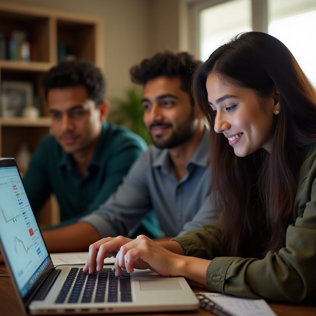 Un pequeño grupo de estudiantes argentinos colaborando en un proyecto de trading.